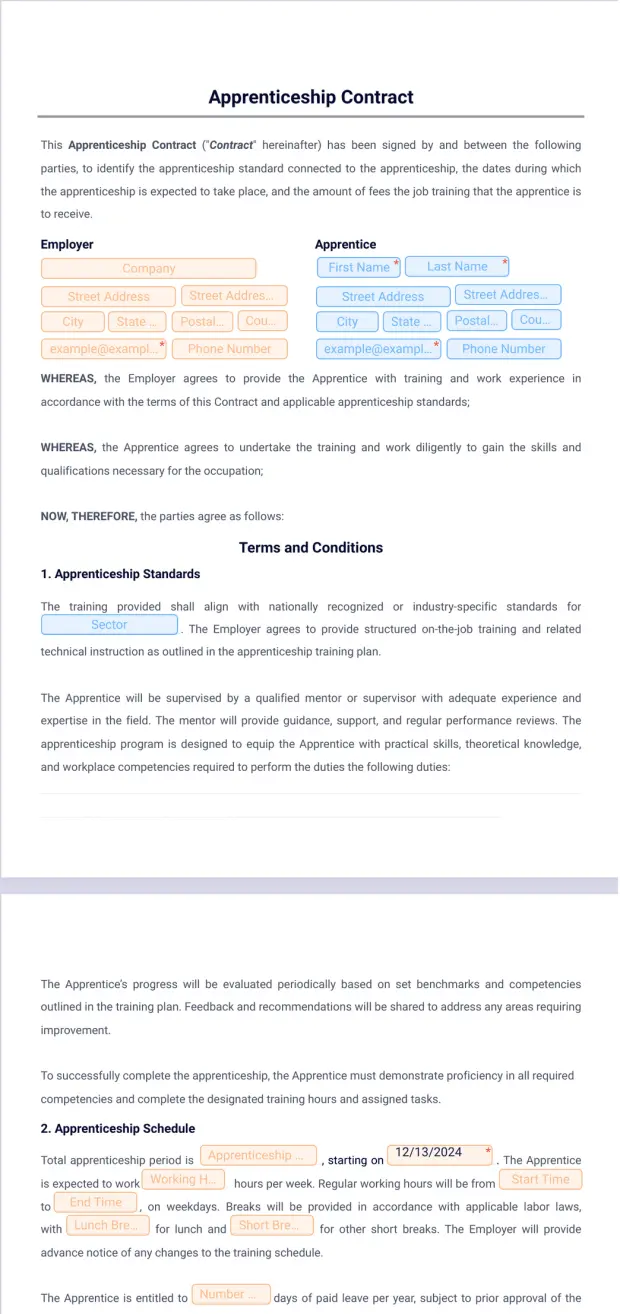 Apprenticeship Contract Template
