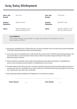 Araç Satış Sözleşmesi - PDF Templates