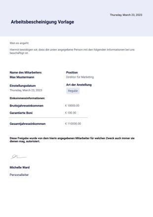 Arbeitsbescheinigung Vorlage - PDF-Vorlagen
