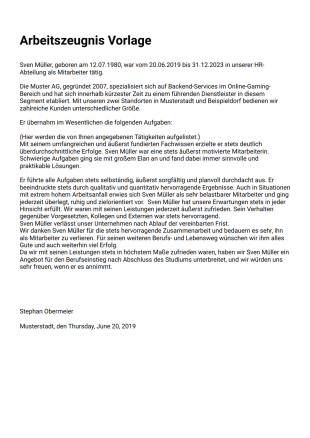 Arbeitszeugnis Vorlage - PDF-Vorlagen