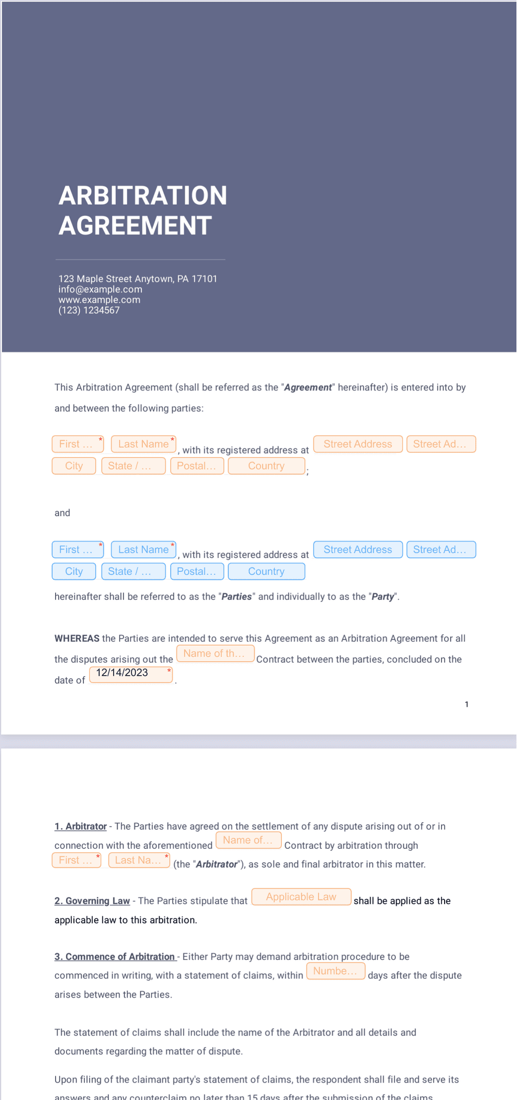 Arbitration Agreement PDF Template | Jotform