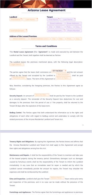 Arizona Rental Lease Agreement PDF Template