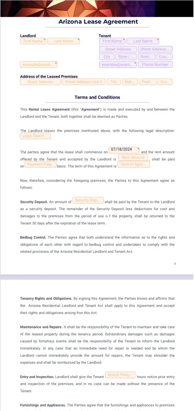 Arizona Rental Lease Agreement