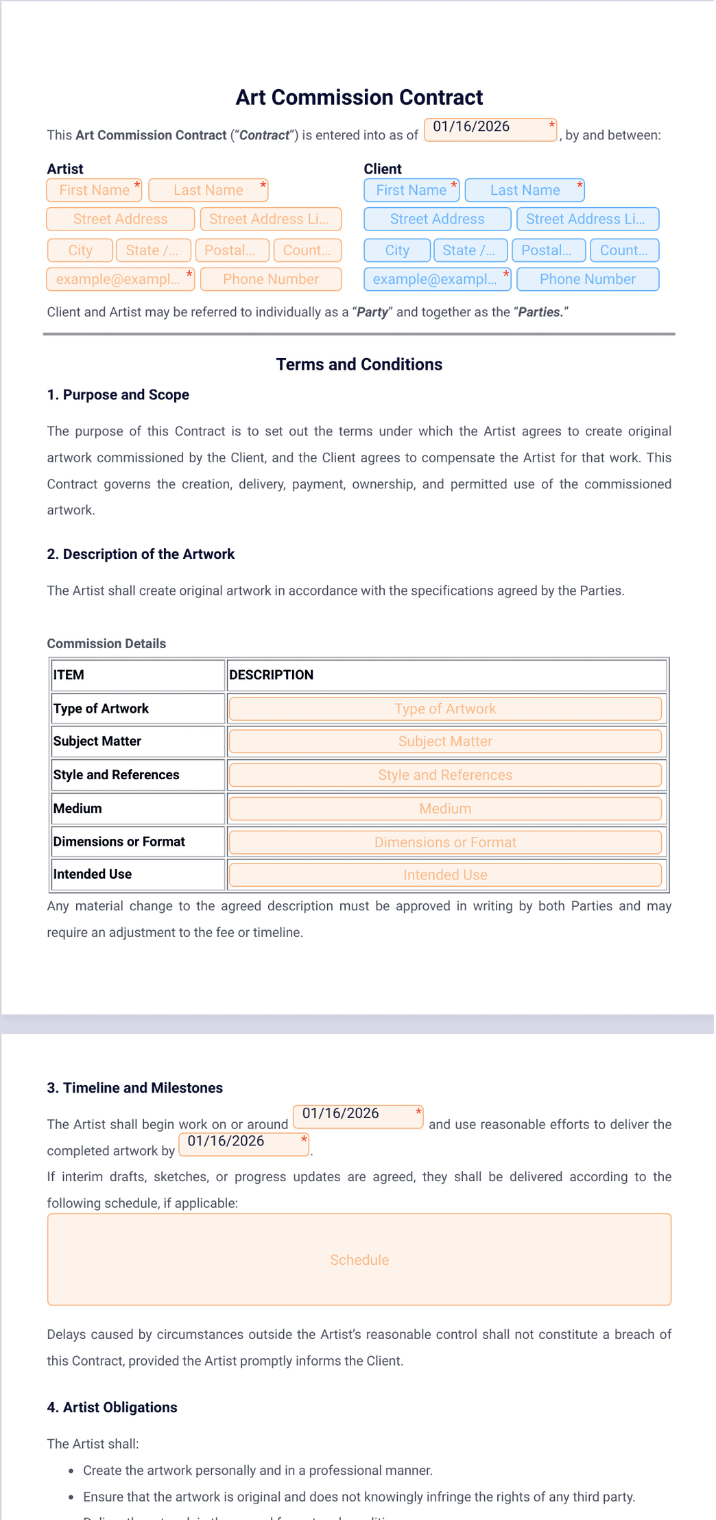 Commission Catalog.pdf Art Commission Contract Template - PDF Templates | Jotform