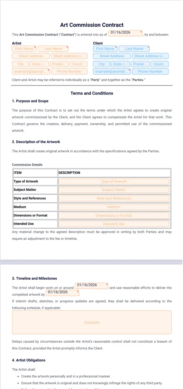 Art Commission Contract Template