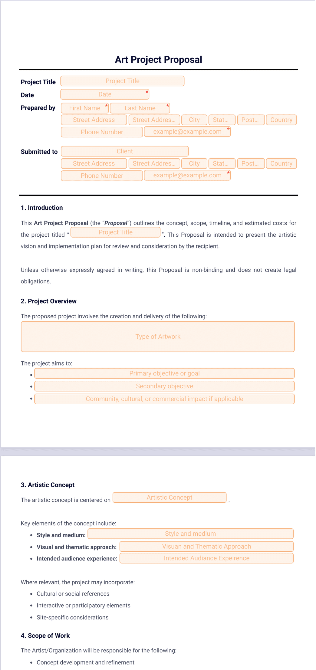 Art Project Proposal Template - PDF Templates | Jotform