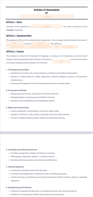 Articles of Association Template - PDF Templates