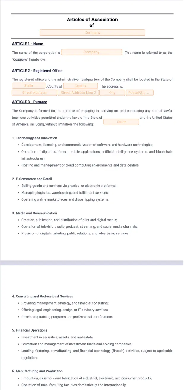 Articles of Association Template