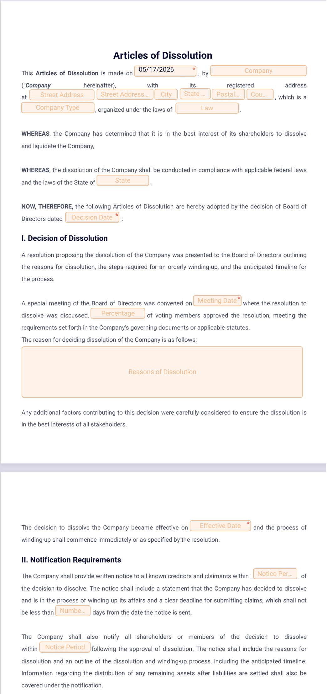 Dissolution Template Articles of Dissolution Template - PDF Templates | Jotform
