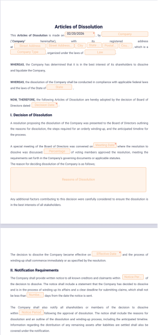 Articles of Dissolution Template - Sign Templates