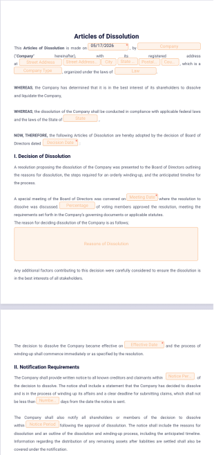 Articles of Dissolution Template - PDF Templates