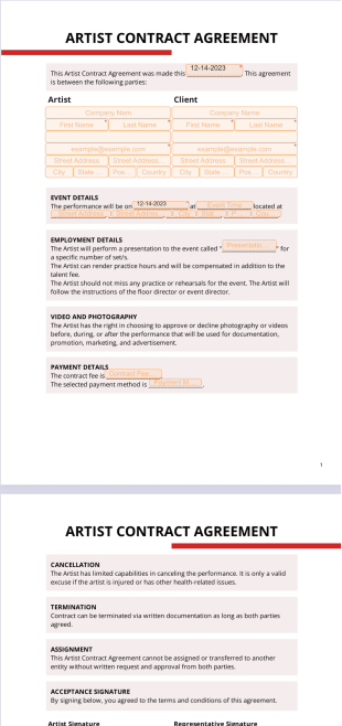 Artist Contract Agreement PDF Template