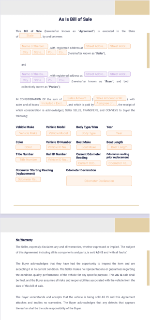 As Is Bill of Sale - Sign Templates