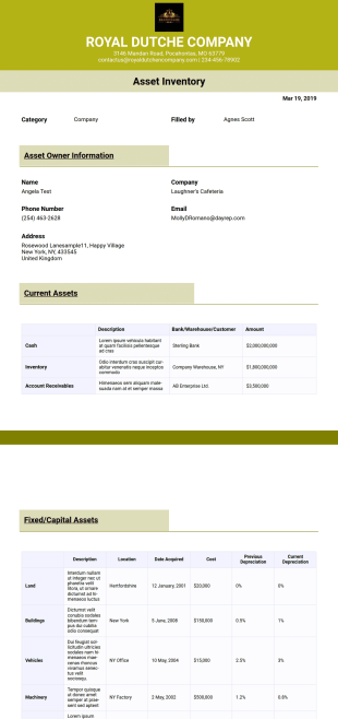 Asset List Template - PDF Templates