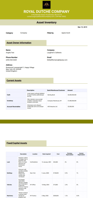 Asset List Template - PDF Templates