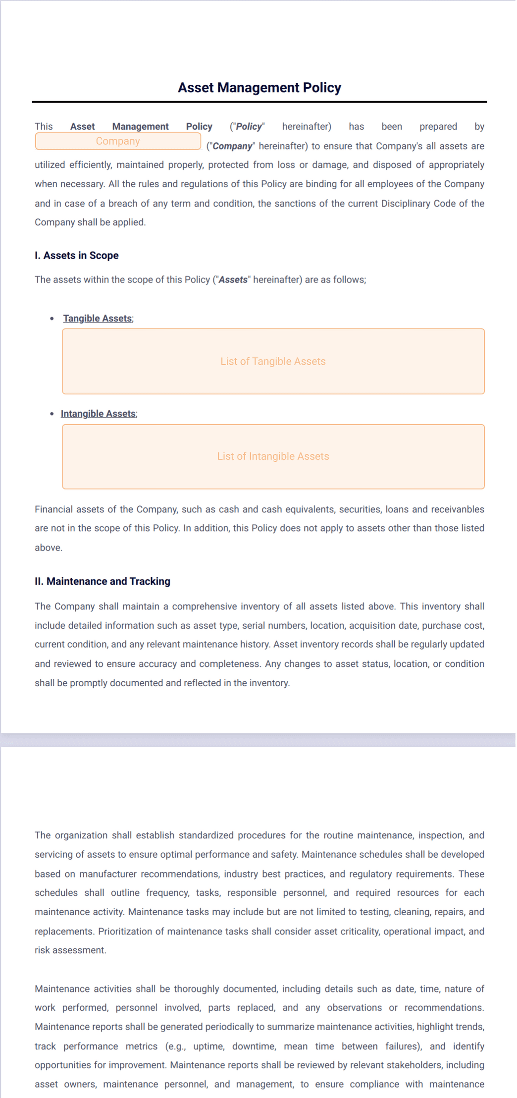 Asset Inventory Policy Examples Asset Management Policy Template - PDF Templates | Jotform