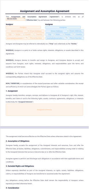 Assignment and Assumption Agreement Template - PDF Templates