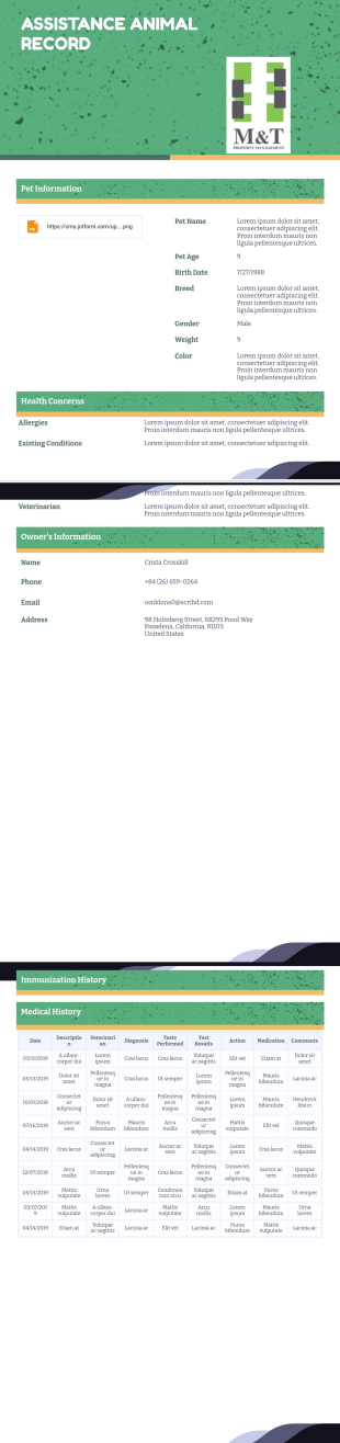 Assistance Animal Record PDF Template