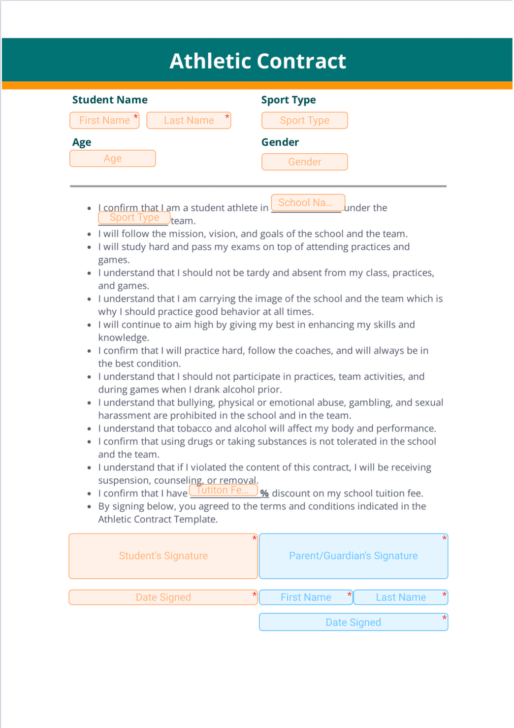 Athletic Contract Template - PDF Templates | Jotform