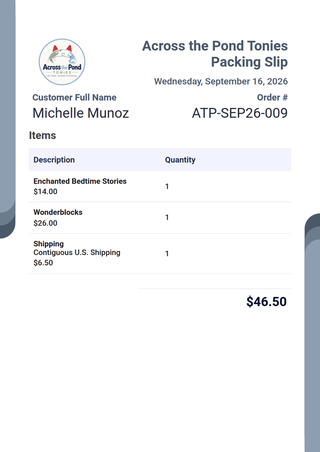 ATPT Packing Slip PDF Template | Jotform
