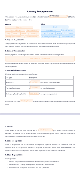 Attorney Fee Agreement Template - PDF Templates