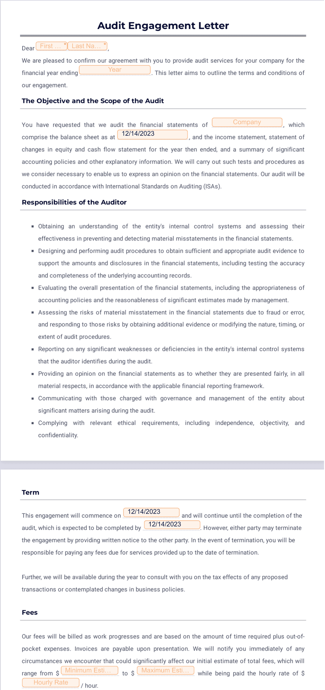Audit Letter Example Audit Engagement Letter PPT Auditing & Assurance Services, 6e