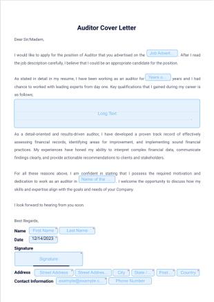 Auditor Cover Letter PDF Template