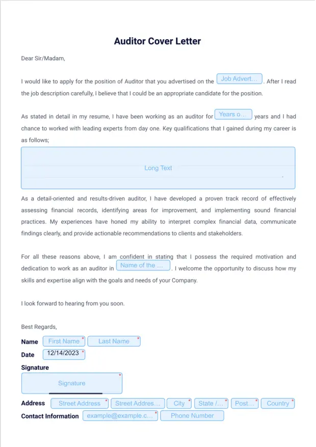 Auditor Cover Letter