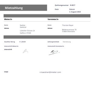Ausfüllbare Mietquittung Vorlage - PDF Templates