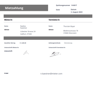 Ausfüllbare Mietquittung Vorlage - PDF-Vorlagen