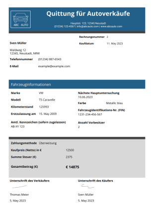 Auto Kaufquittung - PDF Templates