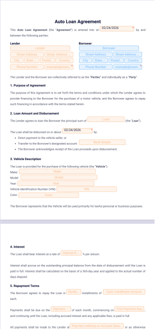 Auto Loan Agreement Template - PDF Templates
