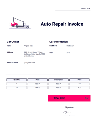 Auto Repair Invoice Template - PDF Templates