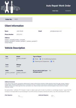 Automotive Work Order Example 50+ Free Work Order Templates | Jotform