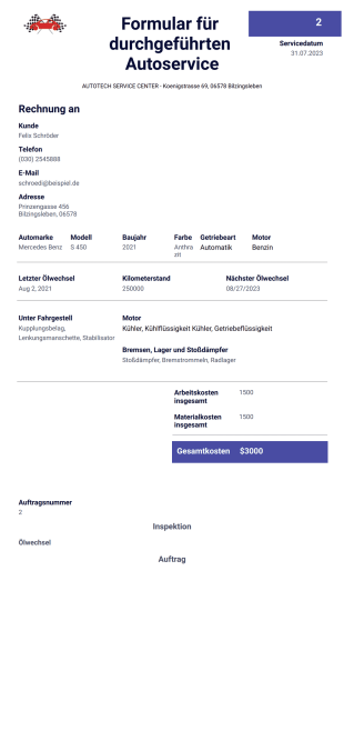 Autoservice-Quittung Vorlage - PDF Templates