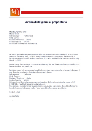 Avviso di 30 giorni al proprietario - PDF Templates