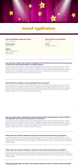 Award Application Template - PDF Templates
