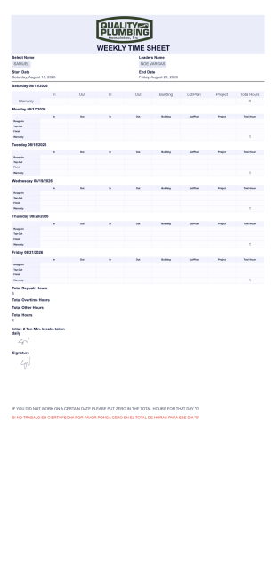 AZ Timesheet PDF Template