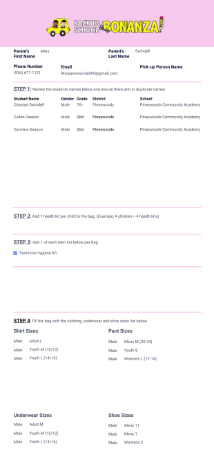 B2SB Packing List PDF Template