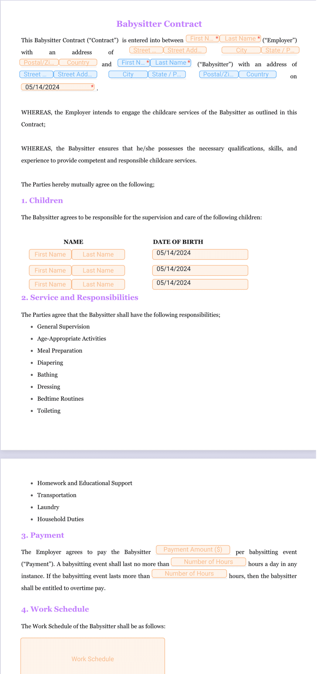 Babysitter Contract PDF Template | Jotform