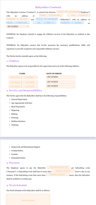 Babysitter Contract PDF Template