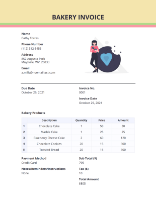 Bakery Invoice PDF Template