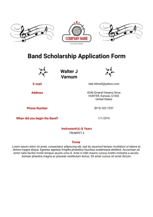 Band Scholarship Application Template - PDF Templates