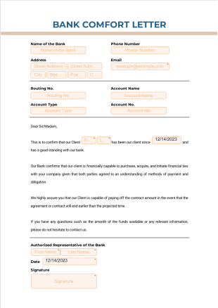 Bank Comfort Letter PDF Template