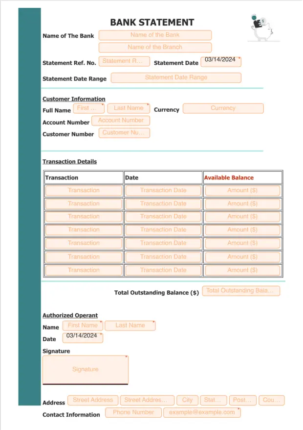 Bank Statement Template
