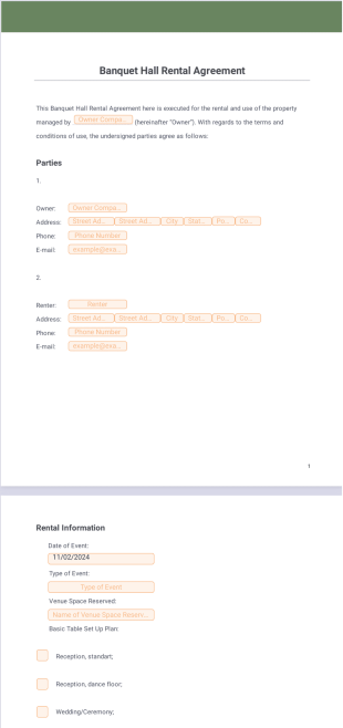 Banquet Hall Rental Agreement PDF Template
