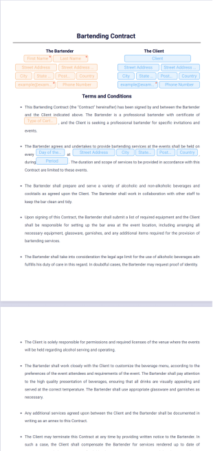 Bartending Contract PDF Template
