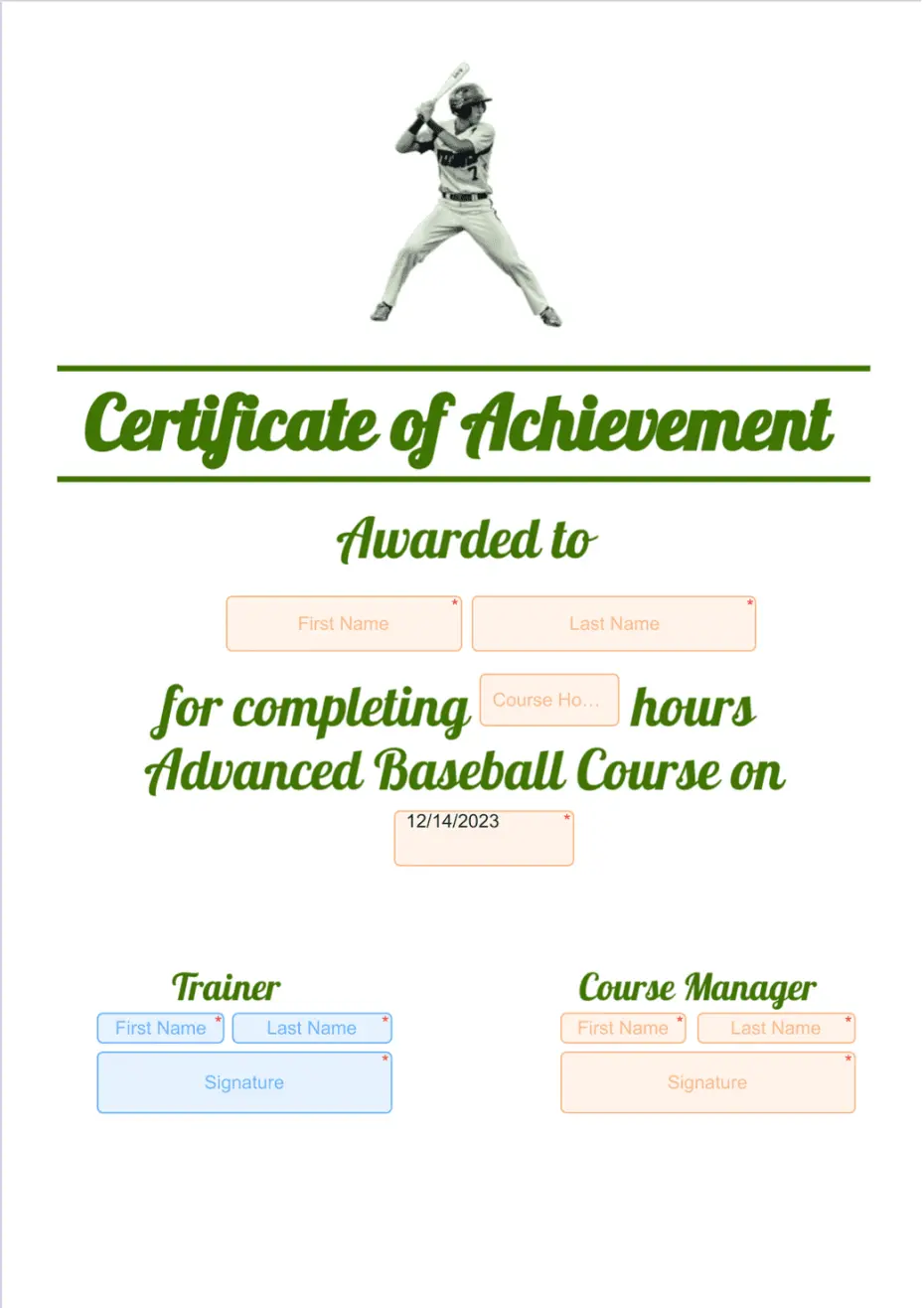 Baseball Certificate Template