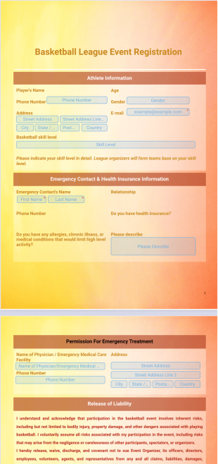 Basketball League Registration Event Template - PDF Templates