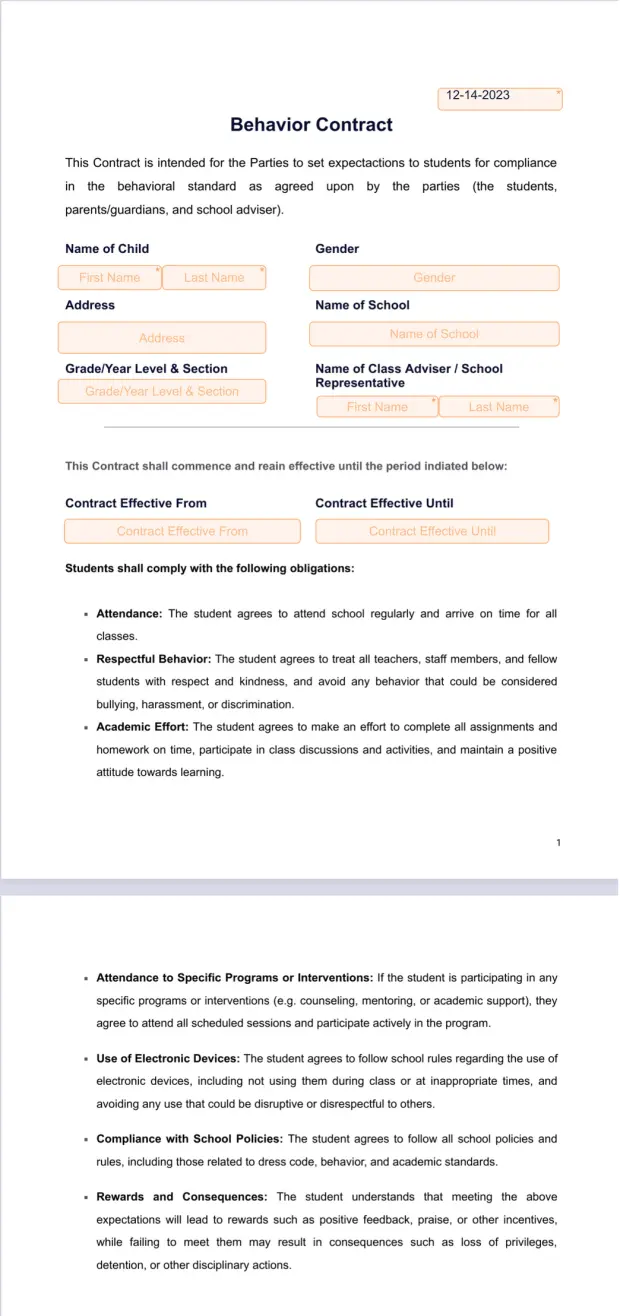 Behavior Contract Template